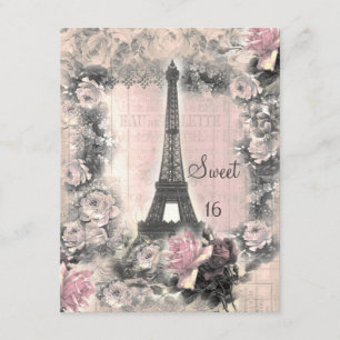 Shabby Chic-Eiffel-Turm u. Rosen-Bonbon 16 Einladung