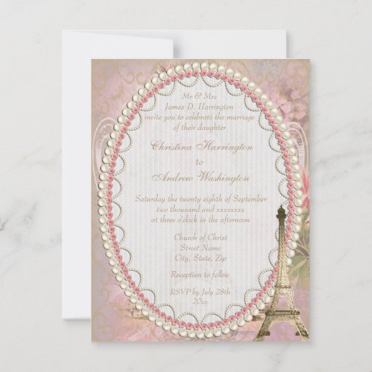 Shabby Chic Eiffelturm Einladung Hochzeit (Rückseite)