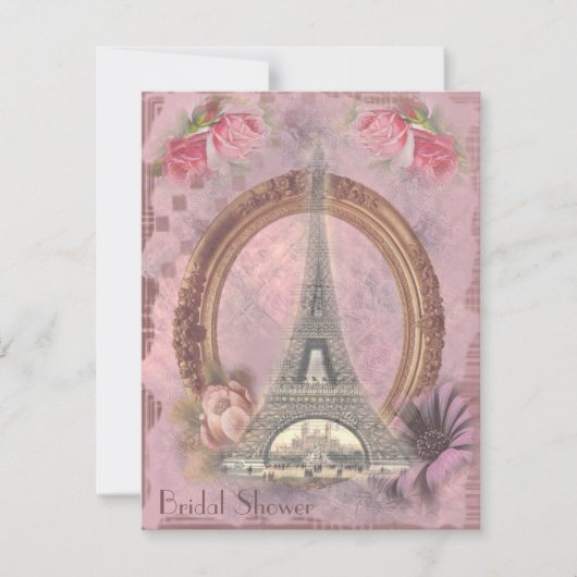 Shabby Chic Eiffelturm Rosa Brautparty Einladung (Vorderseite)