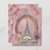 Shabby Chic Eiffelturm Rosa Brautparty Einladung (Vorne/Hinten)