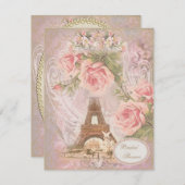 Shabby Chic Eiffelturm Rosa Brautparty Einladung (Vorne/Hinten)