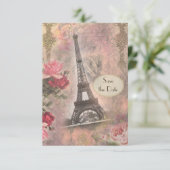Shabby Chic Eiffelturm & Rose Save the Date (Stehend Vorderseite)