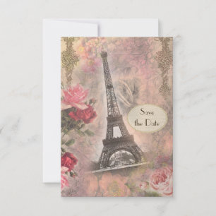 Shabby Chic Eiffelturm & Rose Save the Date