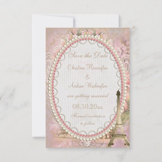 Shabby Chic Eiffelturm Save the Date Hochzeit (Rückseite)