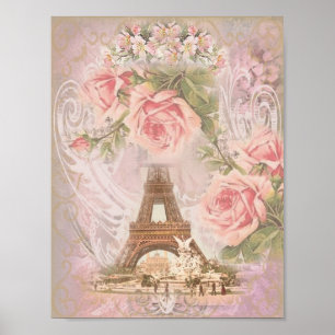 Shabby Chic Eiffelturm und Rose Poster