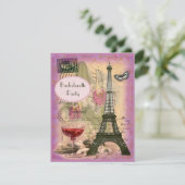 Shabby Chic Eiffelturm und Rote Weine Bachelorette Einladung (Stehend Vorderseite)