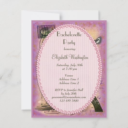 Shabby Chic Eiffelturm und Rote Weine Bachelorette Einladung (Rückseite)