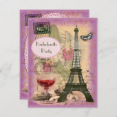 Shabby Chic Eiffelturm und Rote Weine Bachelorette Einladung (Vorne/Hinten)