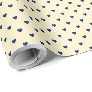 Shabby Chic Einfache Navyblaue Herzen auf Creme Geschenkpapier