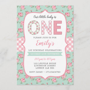 Shabby Chic Einladung zum 1. Geburtstag
