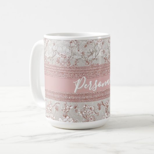 Shabby Chic Elegance PInk Vintag Lace Personalize Kaffeetasse (Vorderseite Links)
