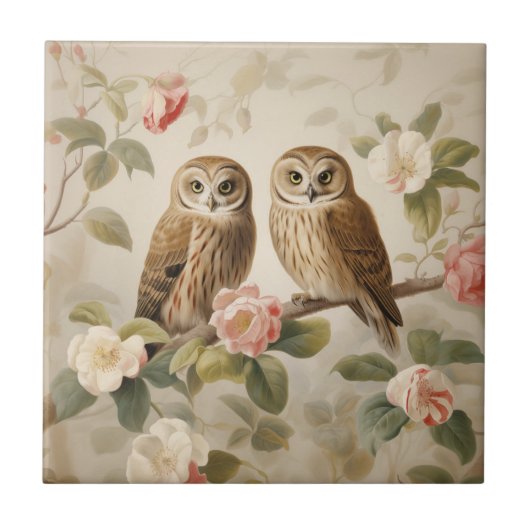 Shabby Chic Elegant Owls Fliese (Vorderseite)