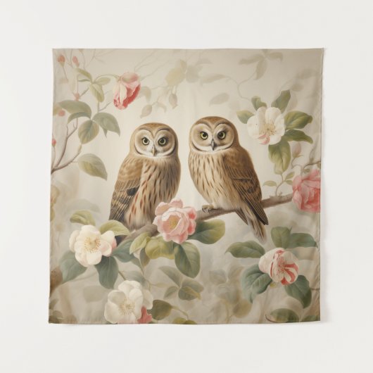 Shabby Chic Elegant Owls Wandteppich (Vorderseite (Horizontal))