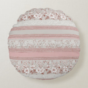 Shabby Chic Elegantes Rosa Florales Spitzenmuster Rundes Kissen