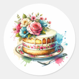 Shabby Chic Floral Birthday Cake Runder Aufkleber
