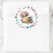 Shabby Chic Floral Birthday Cake Runder Aufkleber (Tasche)