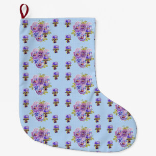 Shabby Chic Floral Blue Dot Weihnachten Strumpf Großer Weihnachtsstrumpf