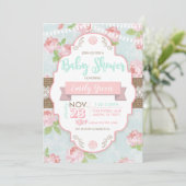Shabby Chic Floral Burlap Baby Dusche Einladung (Stehend Vorderseite)