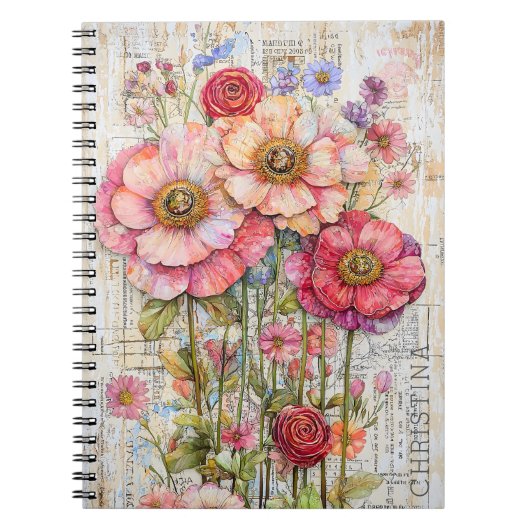 Shabby Chic Floral Ephemere Rosa Blume S7L Notizblock (Vorderseite)