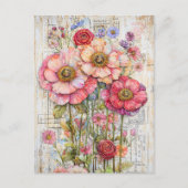 Shabby Chic Floral Ephemere Rosa Blume S7L Postkarte (Vorderseite)
