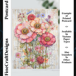 Shabby Chic Floral Ephemere Rosa Blume S7L Postkarte