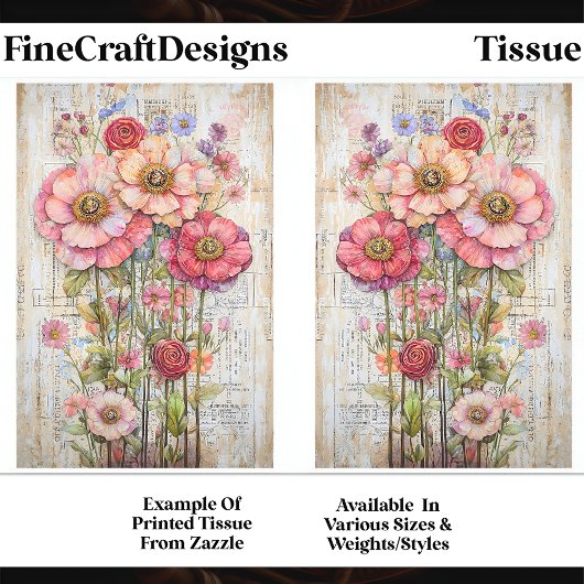 Shabby Chic Floral Ephemere Rosa Rot S7B Decoupage Seidenpapier