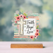 Shabby Chic floral Faith Hope Love Acrylschild (Neutral)