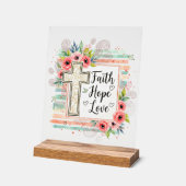 Shabby Chic floral Faith Hope Love Acrylschild (Winkel)
