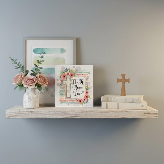 Shabby Chic floral Faith Hope Love Fotoplatte