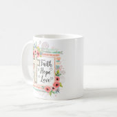 Shabby Chic floral Faith Hope Love Kaffeetasse (Vorderseite Links)
