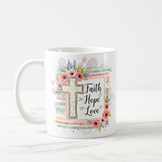 Shabby Chic floral Faith Hope Love Kaffeetasse (Links)