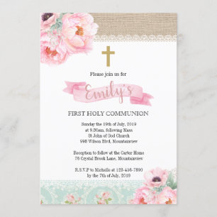 Shabby Chic Floral First Heilige Kommune Einladung