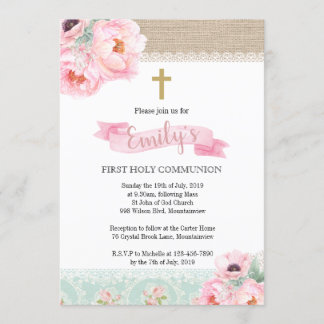 Shabby Chic Floral First Heilige Kommune Einladung