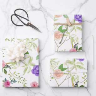 Shabby Chic Floral Geburtstag Brautparty Geschenkpapier Set