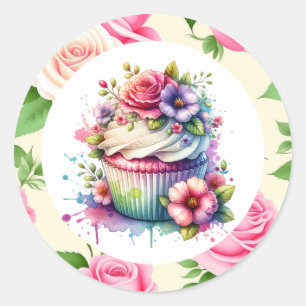 Shabby Chic Floral Geburtstag Cupcake Runder Aufkleber