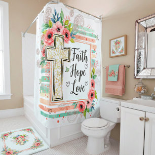 Shabby Chic floral Glaube Hoffnung Liebe Duschvorhang