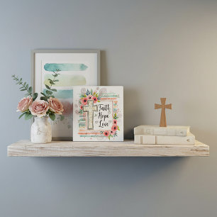 Shabby Chic floral Glaube Hoffnung Liebe Fotoplatte