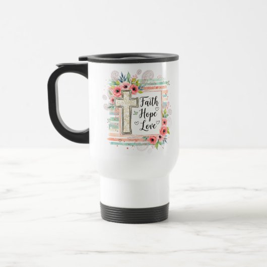 Shabby Chic floral Glaube Hoffnung Liebe Reisebecher (Links)