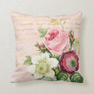 Shabby Chic Floral Gold Script in Blush Kissen