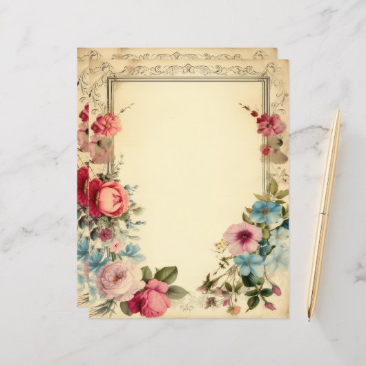 Shabby Chic Floral Junk Journal Stationery (Vorderseite/Rückseite Beispiel)