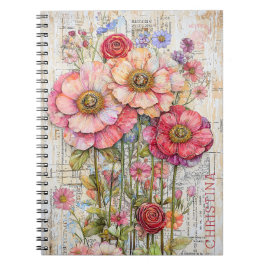 Shabby Chic Floral Pink Lila Coral Blume S7L Notizblock