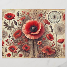 Shabby Chic Floral Poppies Scrapbook Paper