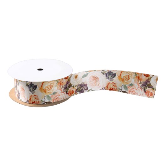 Shabby Chic Floral Pumpkin 1,5" Ribbon Satinband (Spule)