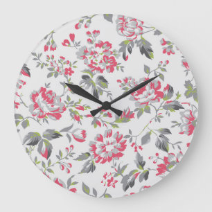 Shabby Chic Floral Rose Muster Große Wanduhr