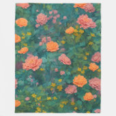 Shabby Chic Floral Rose und Blätter Boho Fleecedecke (Vorderseite)
