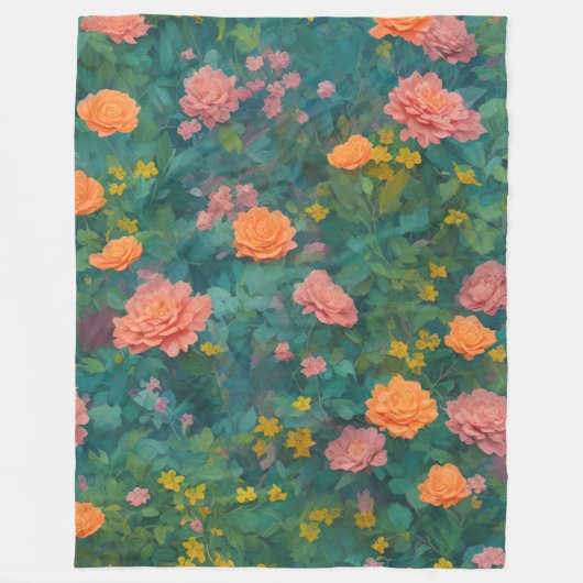 Shabby Chic Floral Rose und Blätter Boho Fleecedecke (Vorderseite)