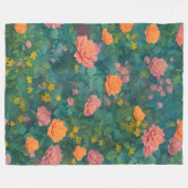 Shabby Chic Floral Rose und Blätter Boho Fleecedecke (Vorderseite (Horizontal))