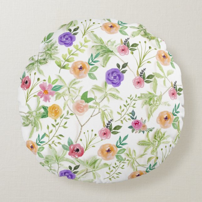 Shabby Chic Floral Rundes Kissen (Vorderseite)