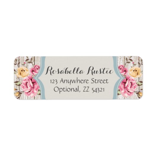 Shabby Chic Floral Rustic Wood Rücksendeadresse (Vorne)