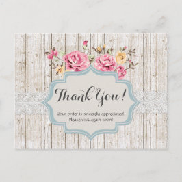 Shabby Chic Floral Rustic Wood Vintag Danke Postkarte